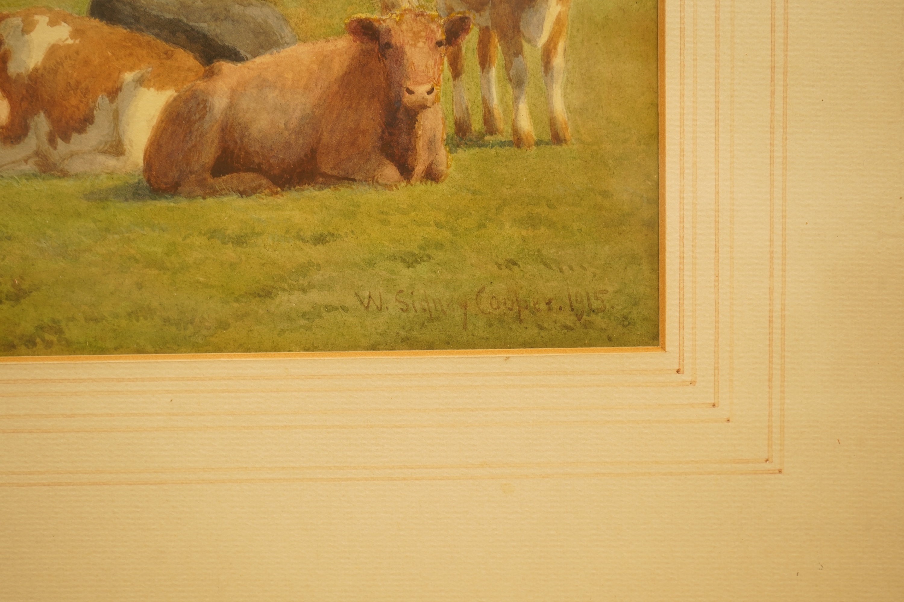 William Sidney Cooper (1854–1927), Cattle resting before trees, signed and dated 1915, watercolour, 25 x 34cm